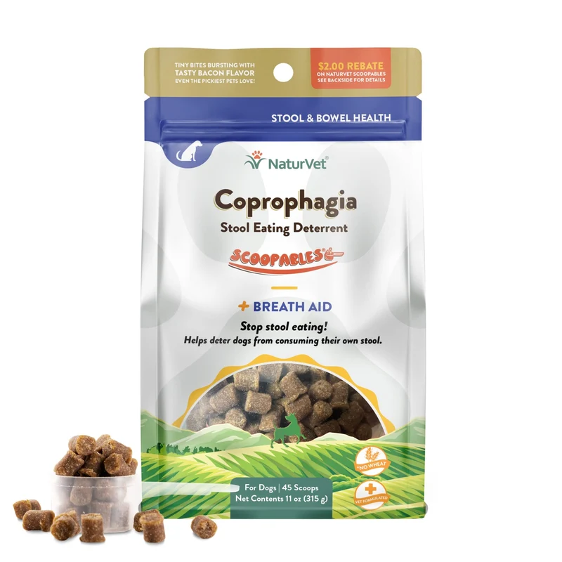 NaturVet Scoopables Coprophagia pour Chiens – Dissuasion des Crottes, Probiotiques et Enzymes Digestives – Saveur Bacon Fumé Hickory | Sachet 11oz
