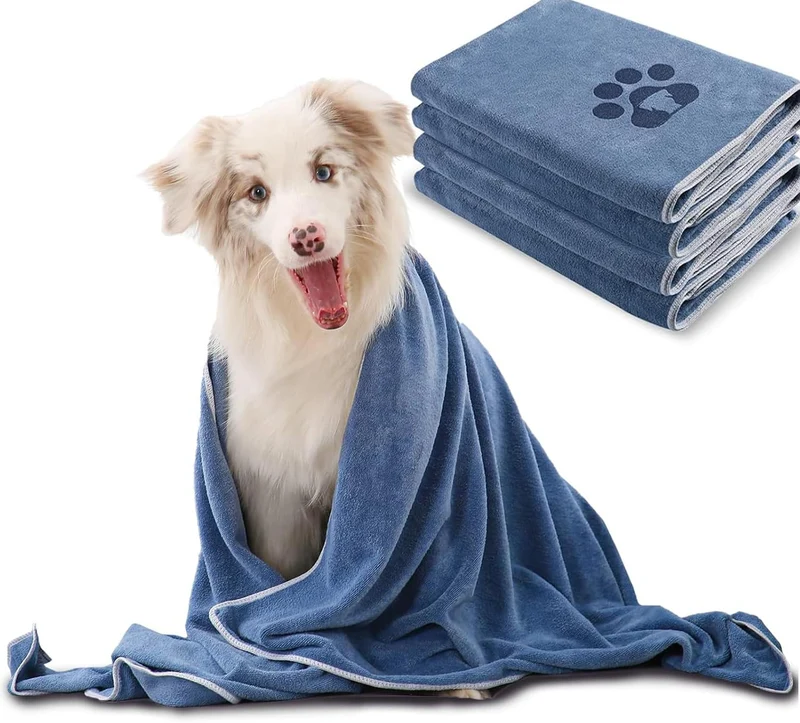 MBKET Lot de 4 Serviettes Chien XL 55×27 pouces - Microfibre Ultra Absorbante