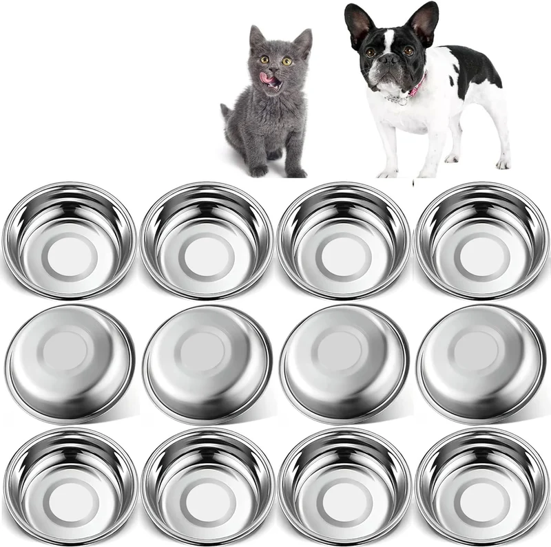12 Bols en Acier Inoxydable Épais pour Chats – Arespark, Bols Peu Profonds 5,5 pouces