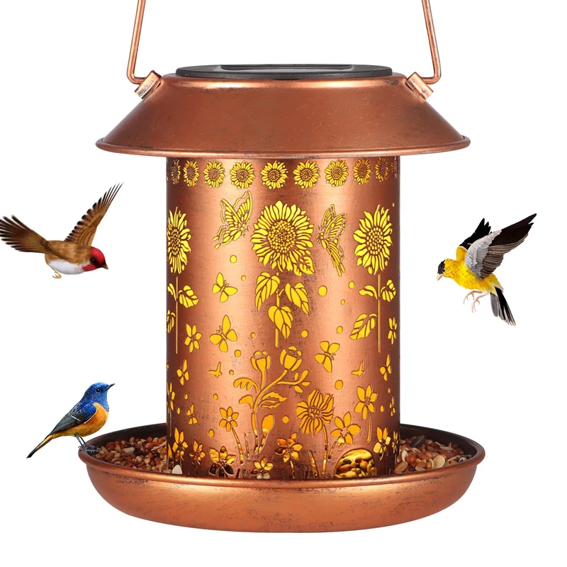 Yamodoor Mangeoire-Solaire pour Oiseaux et Lanterne Jardin – Tournesol Papillon, Étanche et Durable