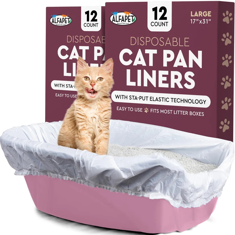 Alfapet Liner pour Bac à Litière — 24 Liner Jetables, Elastiques, Sta-Put | Ajustement pour Bacs Moyens et Grands