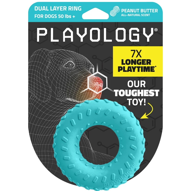 Jouet Playology pour chien | Anneau double-couche durable – parfum beurre de cacahuète