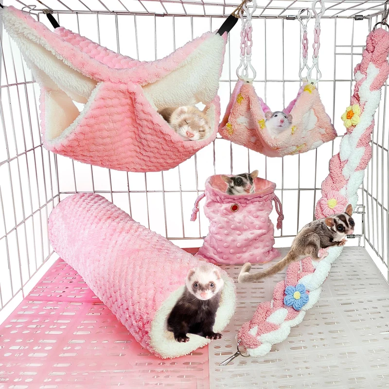 Hamiledyi Kit 5 Pièces pour Petits Animaux — Hamacs, Tunnel et Lits