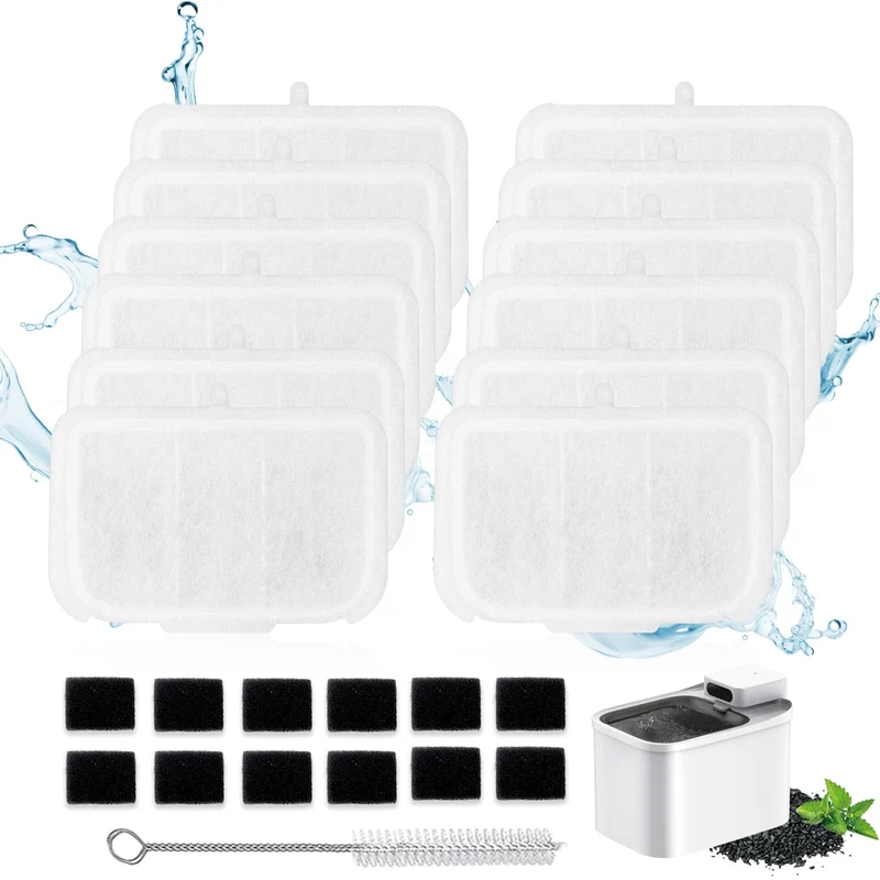 AWoHH 12 pièces filtres rect pour fontaine chat EverSweet Max 3L – Pack remplacement avec filtre mousse