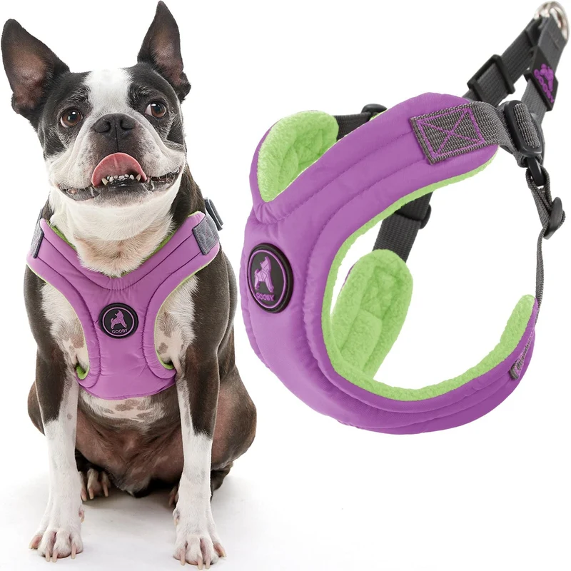 Gooby Harnais Mousse Mémoire Escape Free – Violet, Taille Moyenne – Harnais sans traction, enfiler par l’avant et ajustement à 4 points