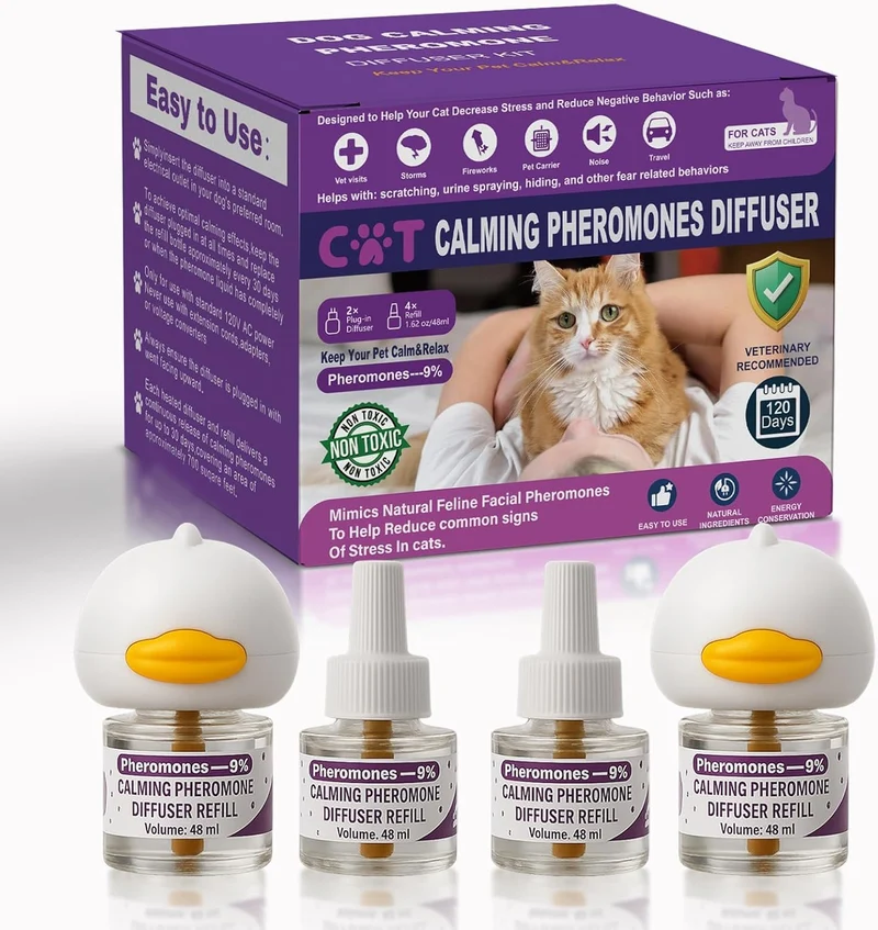 Peturarion Diffuseur de phéromones pour chats – Kit démarrage 120 jours (2 diffuseurs, 4 recharges, violet)