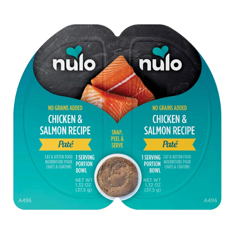 Nulo Coupe Divisée – Pâté sans céréales poulet et saumon pour chat et chaton, 75 g, lot de 10