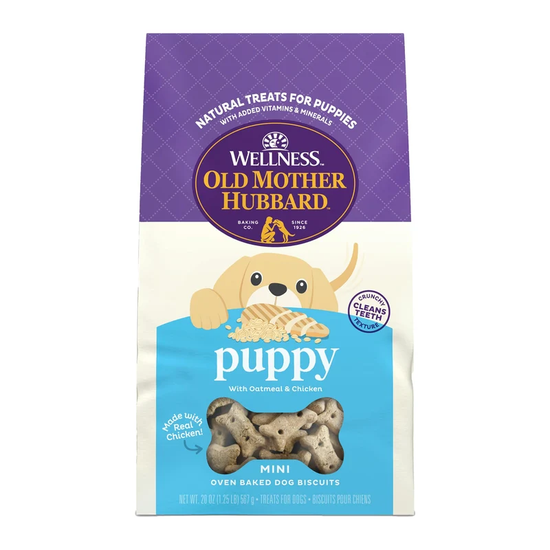 Old Mother Hubbard – Biscuits pour chiots Classic, friandises naturelles pour entraînement, saveur avoine et poulet, mini, sachet 20 oz