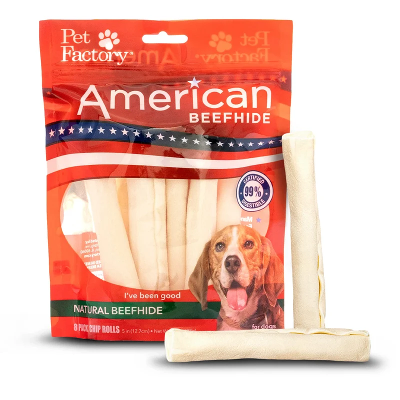 Pet Factory Rouleaux Boeuf Americain 5-pouces – Friandise Naturelle pour Chien (8 pièces)