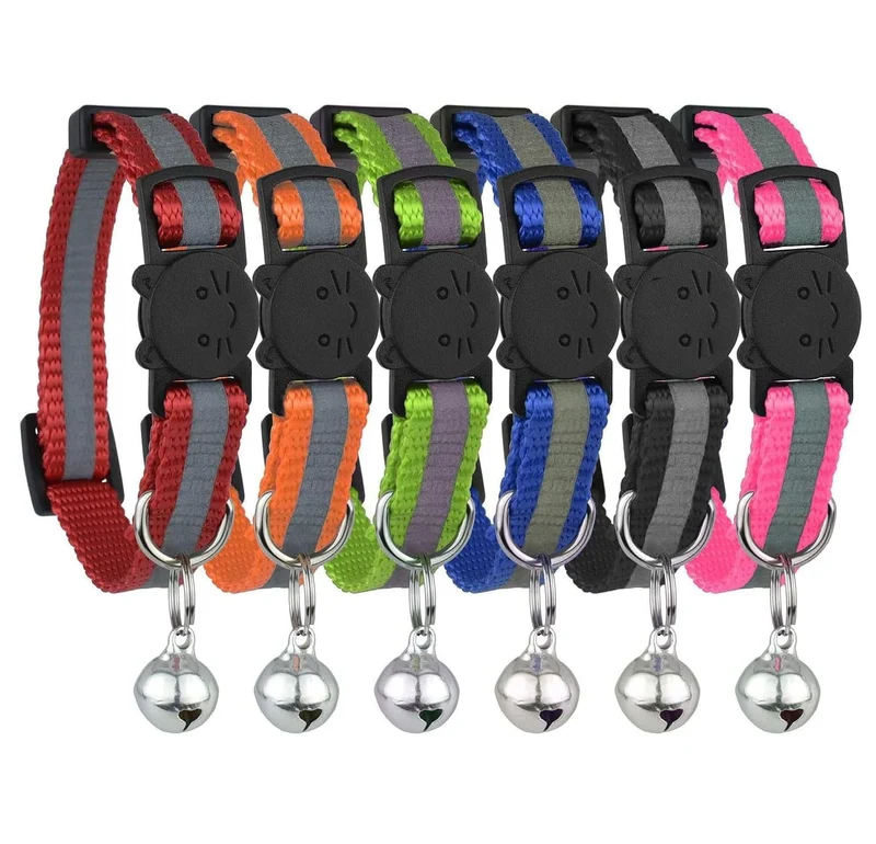 Bemix Pets – Collier Chat Réfléchissant avec Cloche – Ensemble de 6, Nylon, Couleurs Variées, Sûrs et Ajustables