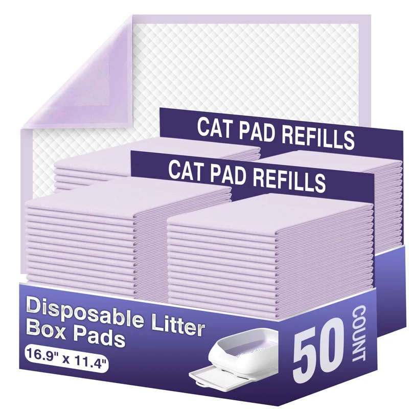 IMMCUTE Tapis pour Chat 16,9 x 11,4 po – Lot de 50, 6 Couches Absorbantes, Compatible Breeze Tidy Cats