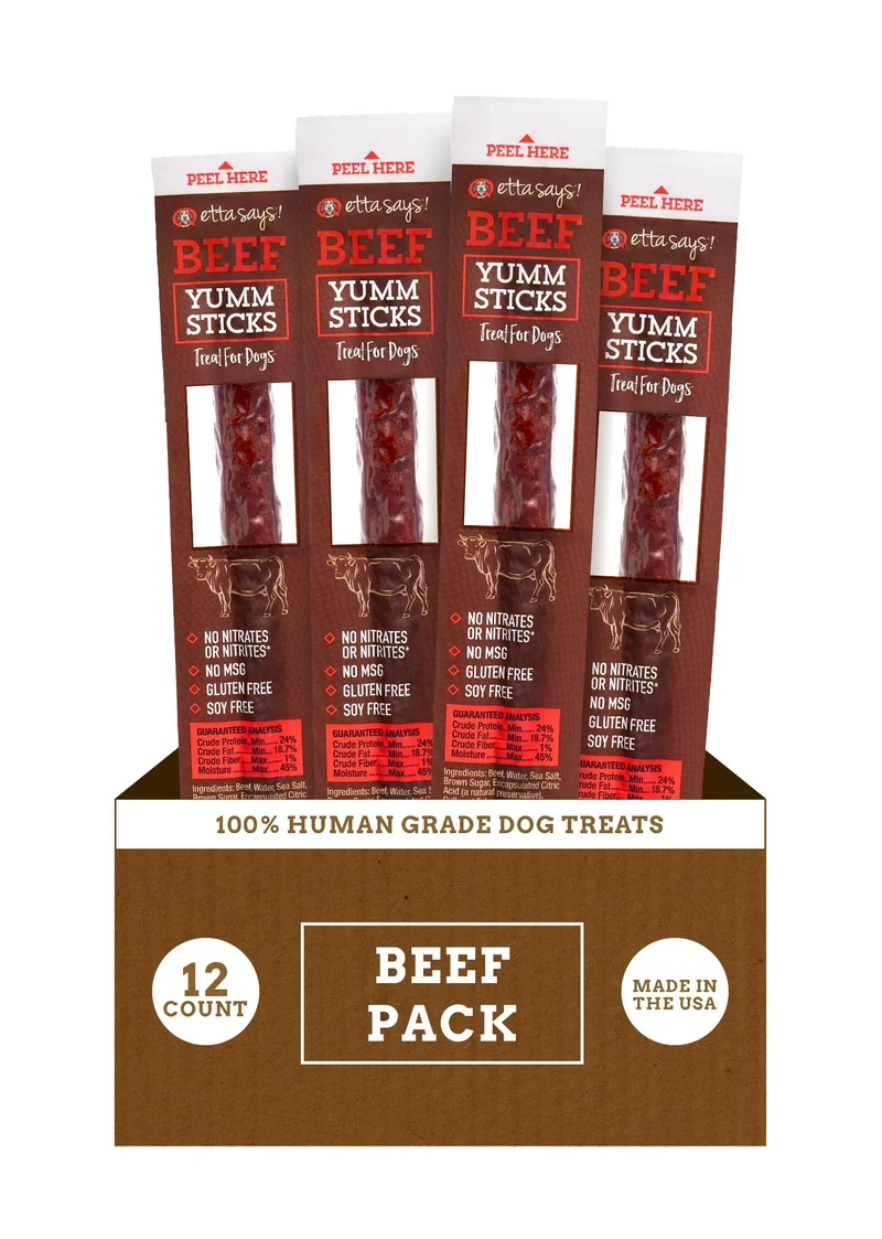 etta says! Yumm Sticks – Friandises naturelles pour chiens au boeuf jerky, de qualité humaine, fabriqué aux Etats-Unis – Lot de 12