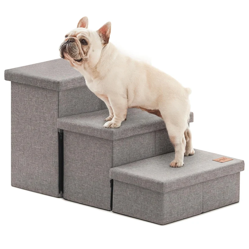 Love's cabin – Escaliers pour chien et chat, 3 étapes, hauteur 18 po, pliables avec rangement gris