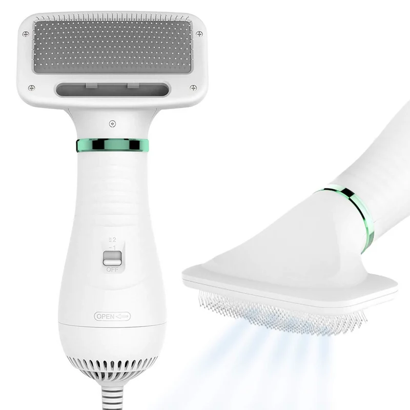 KUUBIA Sèche-poils 2 en 1 pour chiens et chats – Brosse démêlante inox, 300 W, bruit maîtrisé