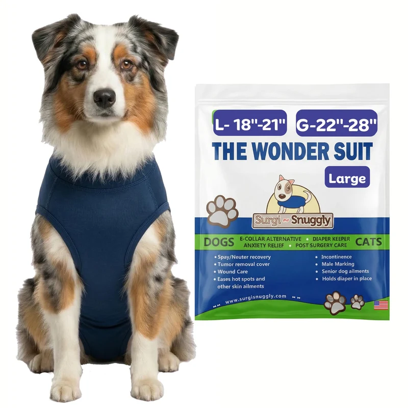 Surgi~Snuggly - Combinaison de récupération post-chirurgie pour chien - Bleu Double, Taille Large (18–21 po) - Alternative au cône
