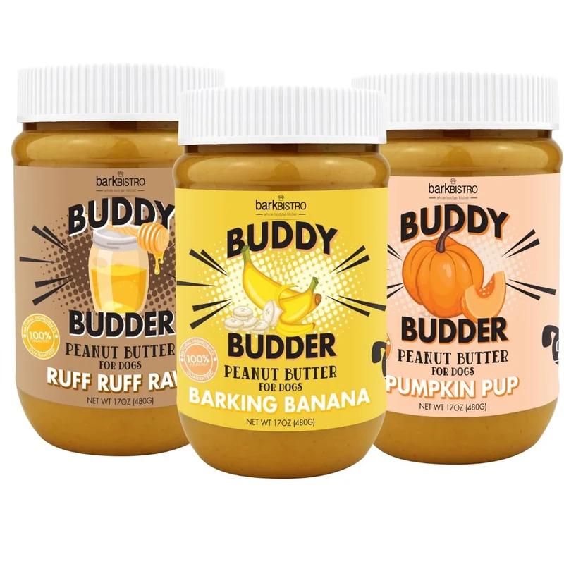 Buddy Budder – Lot de 3 Beurres de Cacahuète Pour Chien 100% Naturels (Saveurs Citrouille, Cru et Banane) – Fabriqué aux États‑Unis