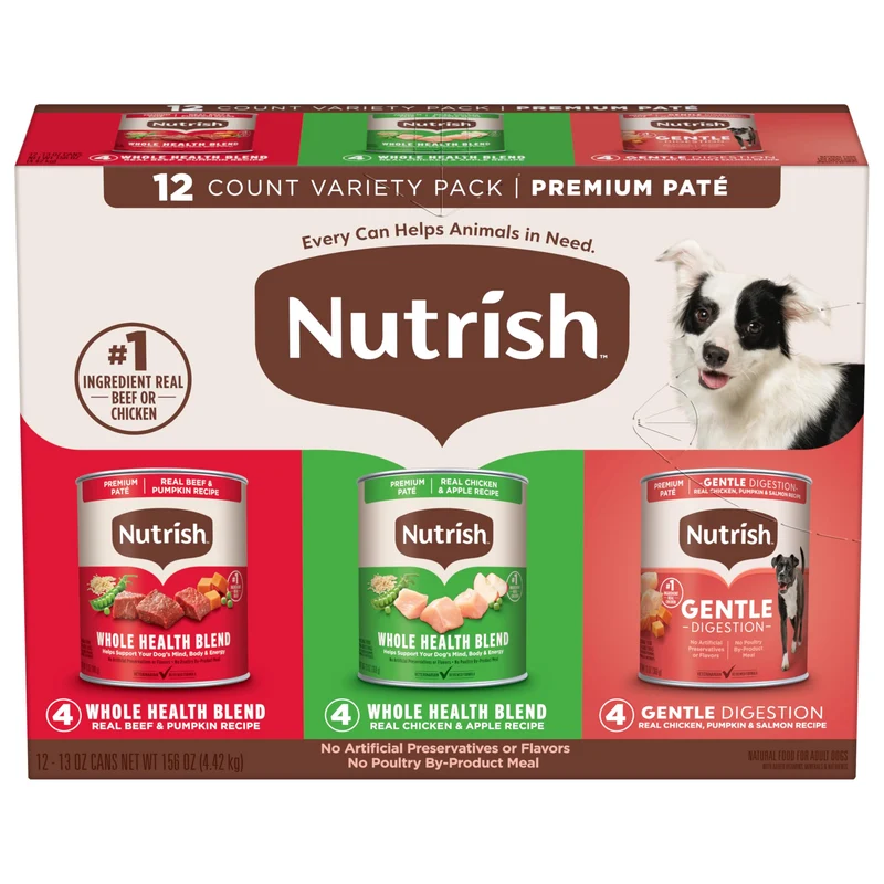 Nutrish Gentle Digestion et Whole Health – Pack Variété Pâté pour Chiens, 12 boîtes de 369 g (13 oz)