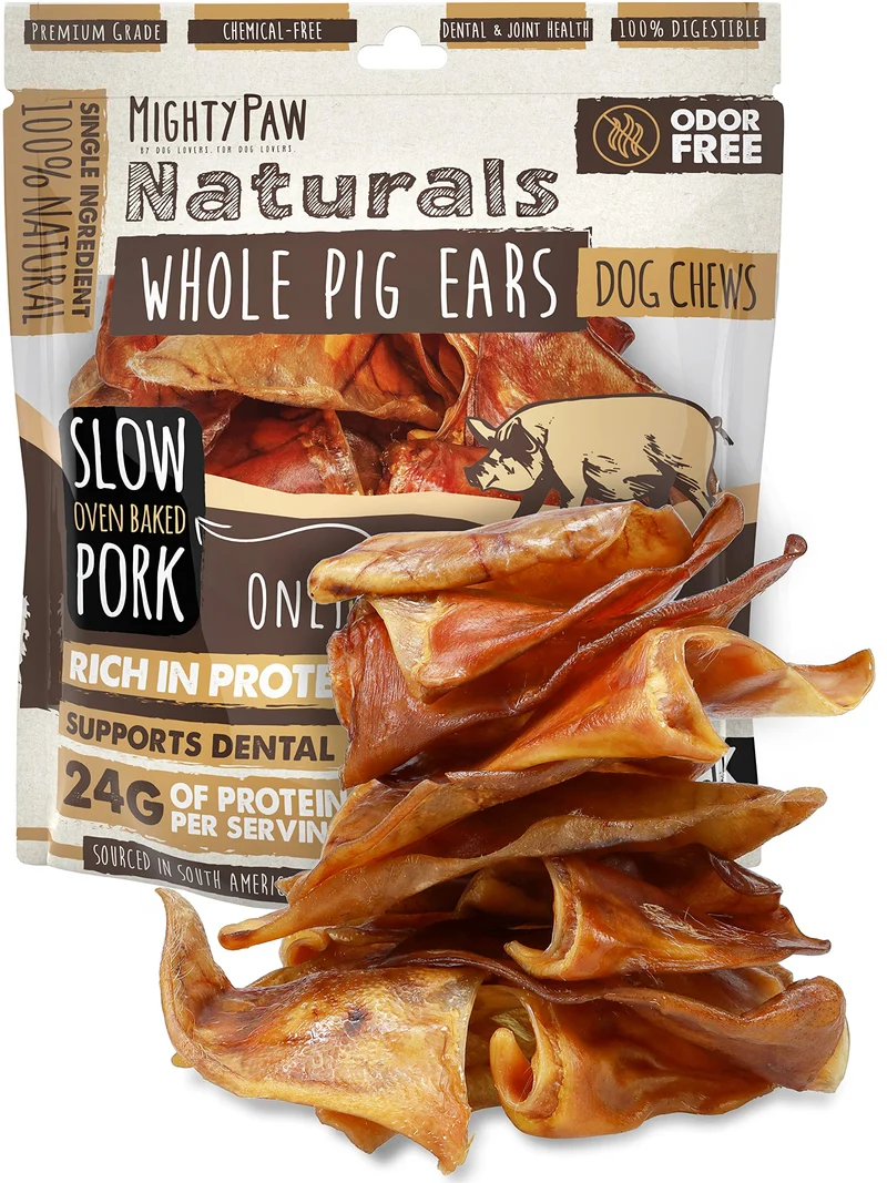 Mighty Paw Oreilles de Porc Entieres pour Chiens | Friandises 100% Naturelles – Ingrédient Unique – Lot de 12