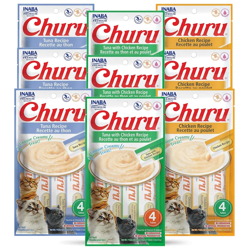 INABA Churu Purée Lickable pour Chats – Pack Thon & Poulet, 36 Tubes