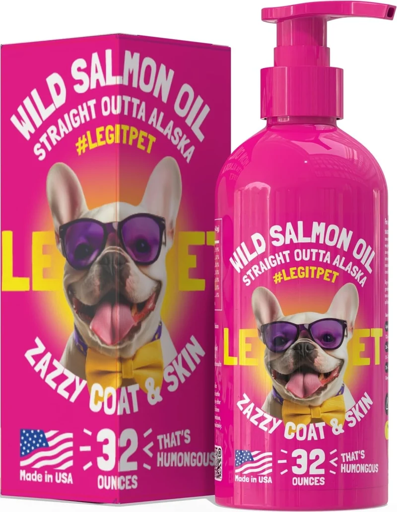 LEGITPET – Huile de Saumon d'Alaska Sauvage pour Chiens et Chats – Omega 3/6/9 EPA/DHA – Soin peau et pelage – Soutien articulations, cerveau, yeux et cœur – Fabriqué aux USA – 32 oz