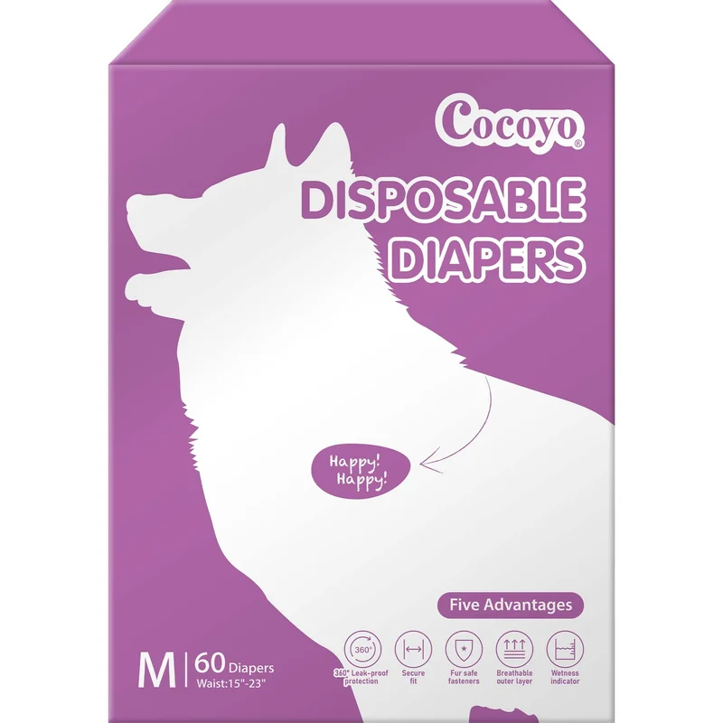 COCOYO Couches jetables pour chienne moyenne – 60 unités, absorption élevée et indicateur d'humidite