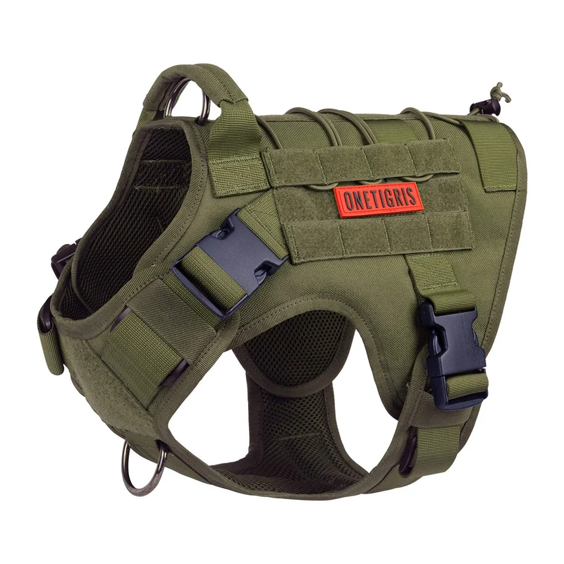 ONETIGRIS Harnais Chien Tactique – Harnais Corps Complet avec Poignée, MOLLE, Grand, Vert Ranger