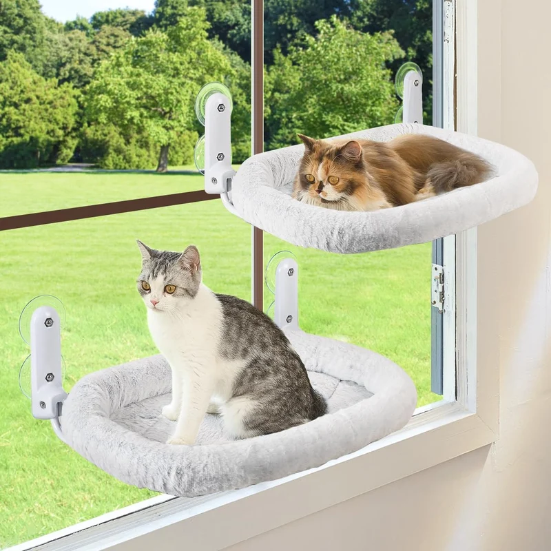Zoratoo 2 pièces perchoir de fenêtre pour chat – Hamac coussin pliable, cadre métallique et ventouses larges
