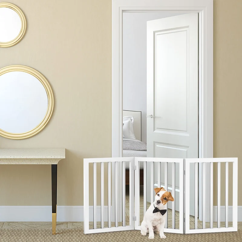 Barrière Chien PETMAKER – Barrière intérieure pliable à 3 panneaux pour escaliers et portes – 55 x 24 pouces, blanc