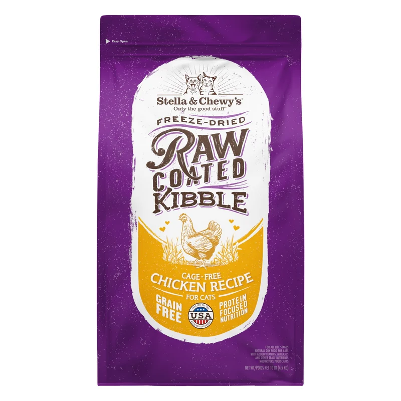 Stella & Chewy's – Croquettes enrobées cru pour chat – Protéines élevées, Sans céréales, Poulet élevé sans cage – Soutien digestif premium avec probiotiques – Petites croquettes – Sac 4,5 kg
