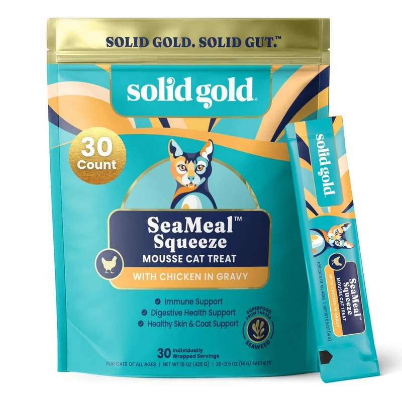 Solid Gold Lickable Chat – Friandises SeaMeal™ en Tube au Poulet, Fibre et Algues – Indoor