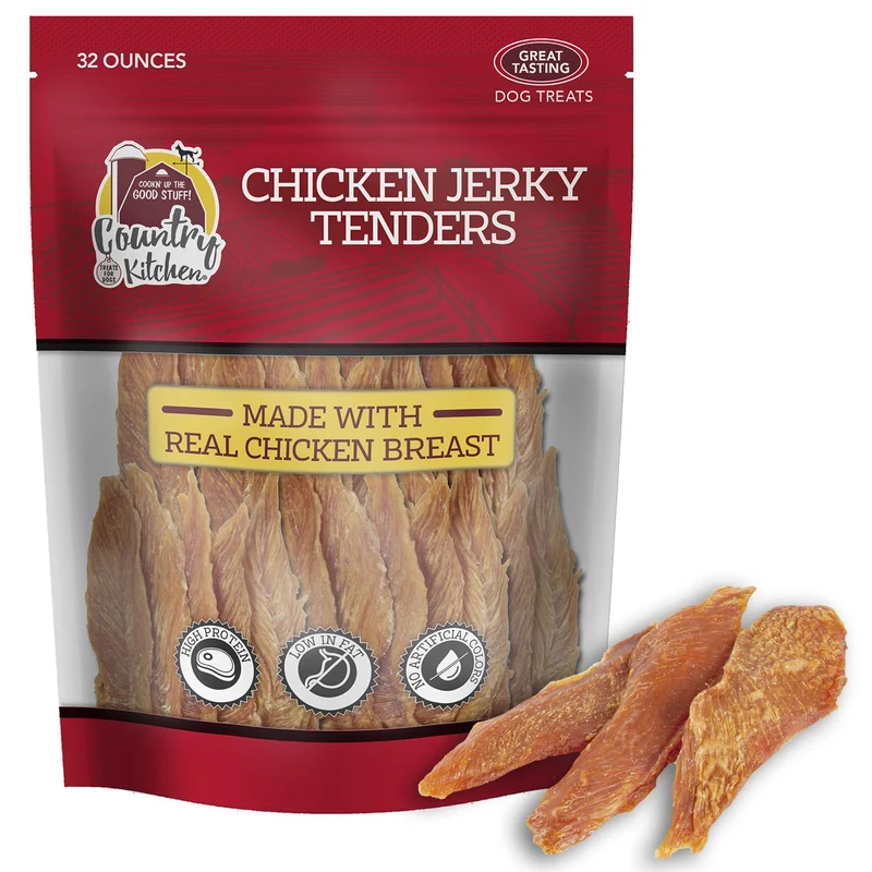 Country Kitchen Friandises Poulet Séché pour Chiens – Tenders, Protéines Élevées, Faible Gras, 1 kg