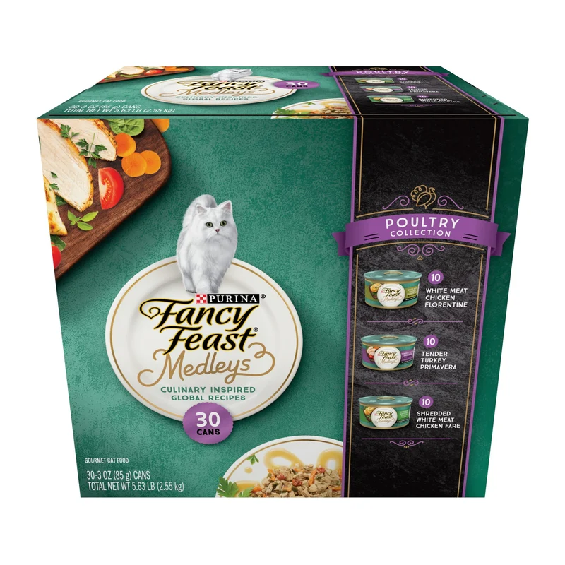 Purina Fancy Feast Medleys Poultry Collection – Variété de boîtes humides pour chat (30 × 3 oz)