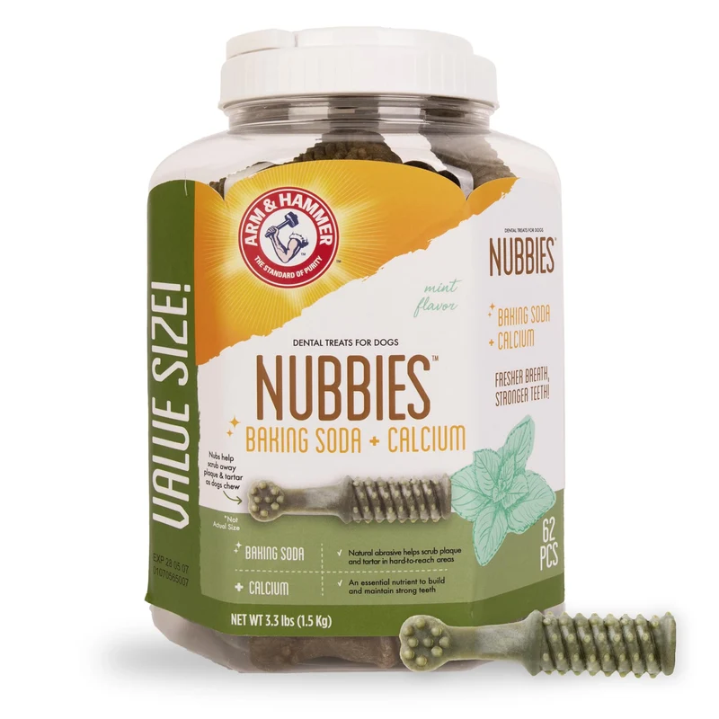 Arm & Hammer pour Animaux Nubbies — Friandises Dentaires 62 bouchées, Bicarbonate de soude et Calcium, Saveur Menthe