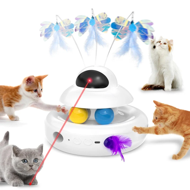 MOHAYA Jouet Interactif 4-en-1 pour Chats – Laser, Papillon, Plume et Boules