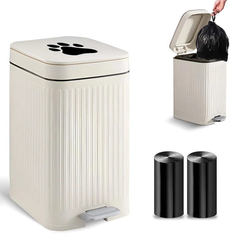 Kopuncare Poubelle Extérieure pour Crottes de Chien 5L – Pédale, Couvercle à Fermeture Douce, 40 Sacs, Blanc