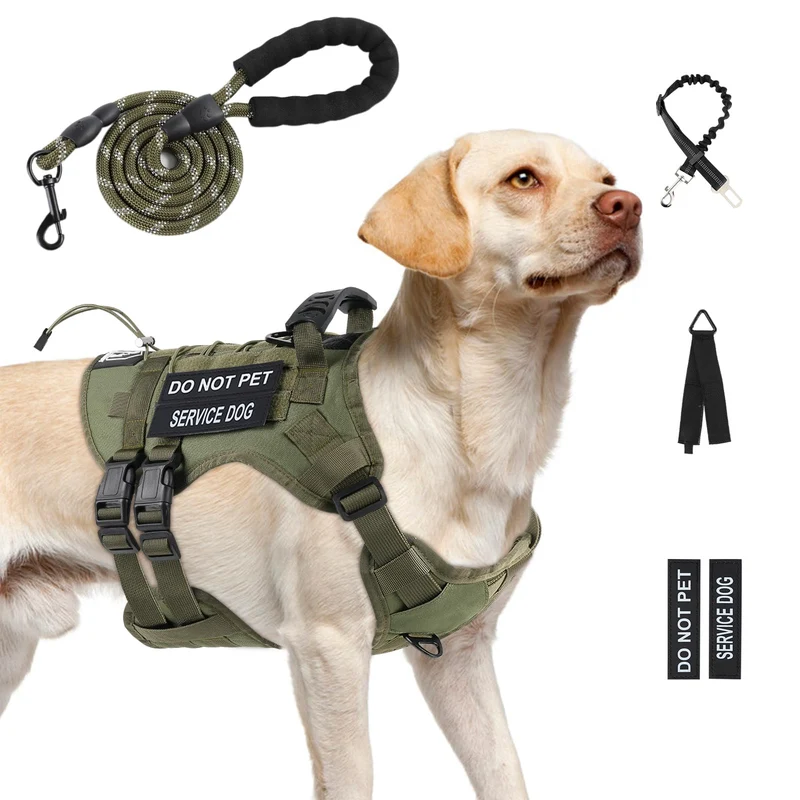 Harnais Chien Tactique Yungaspy – Sans Tirage, Molle, Poignée, Grand Chien (Vert)