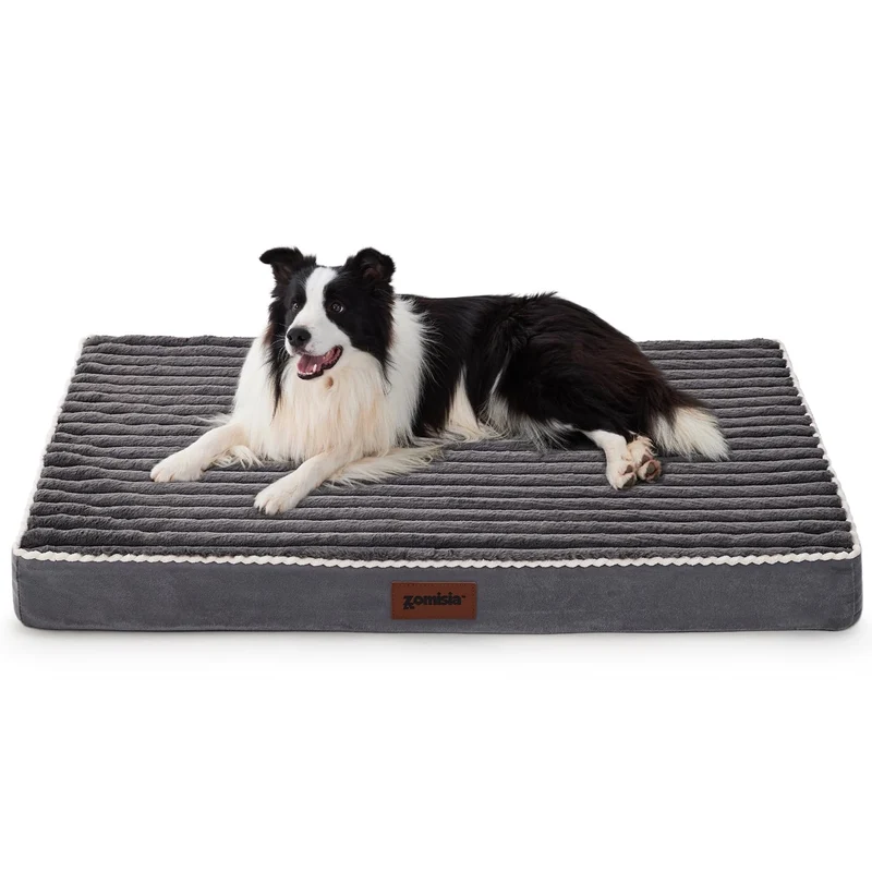 ZOMISIA XL Lit de Caisse pour Chiens Très Grands – Couchage Imperméable 42-pouces, Housse Velours Côté Lavable, Soutien Orthopédique en Mousse Œuf, Gris