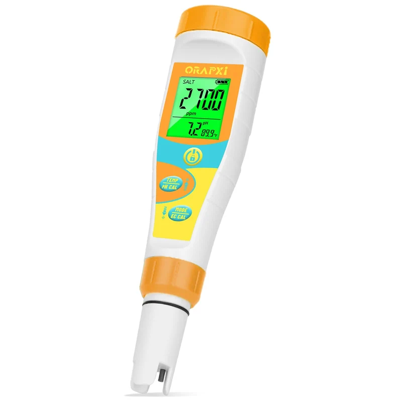 ORAPXI Testeur pH et Salinité pour Aquarium d’Eau de Mer – Lecture Simultanée, Buffers 4-7-10-01, Multi-paramètres
