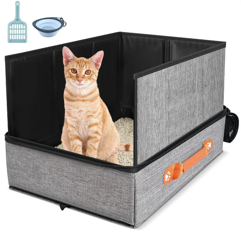 Suzzipaws Boîte Litière de Voyage pour Chats – Pliable, Étanche, Bouclier Amovible et Accessoires Inclus
