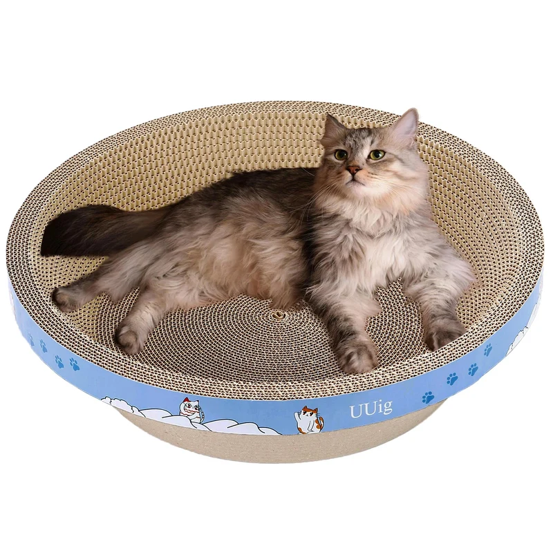 UUig Grattoir Chat Grand Bol Rond 45x45 cm – Carton Durable avec Herbe à Chat