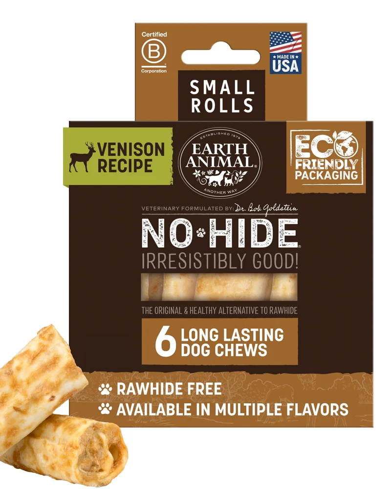 Earth Animal Rouleaux Sans Cuir Venaison – Friandises naturelles pour petits chiens (Pack 6)