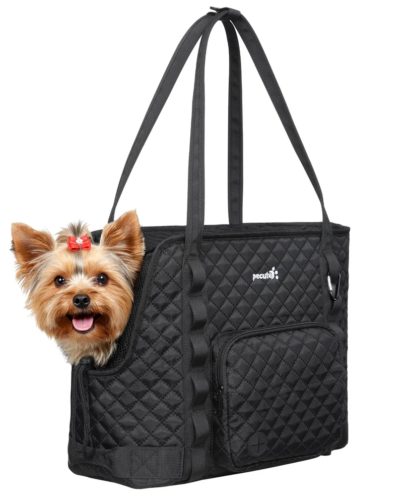 Pecute – Sac porte-chien avec poches, transport léger pour chiens de 5 à 9 livres, noir