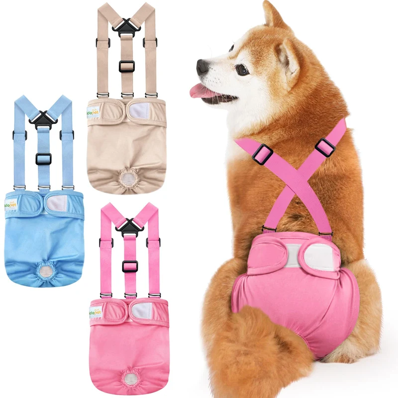 Idepet Couches pour Chienne Femelle avec Bretelles Détachables – Pack 3 Réutilisables pour Petites et Moyennes Races