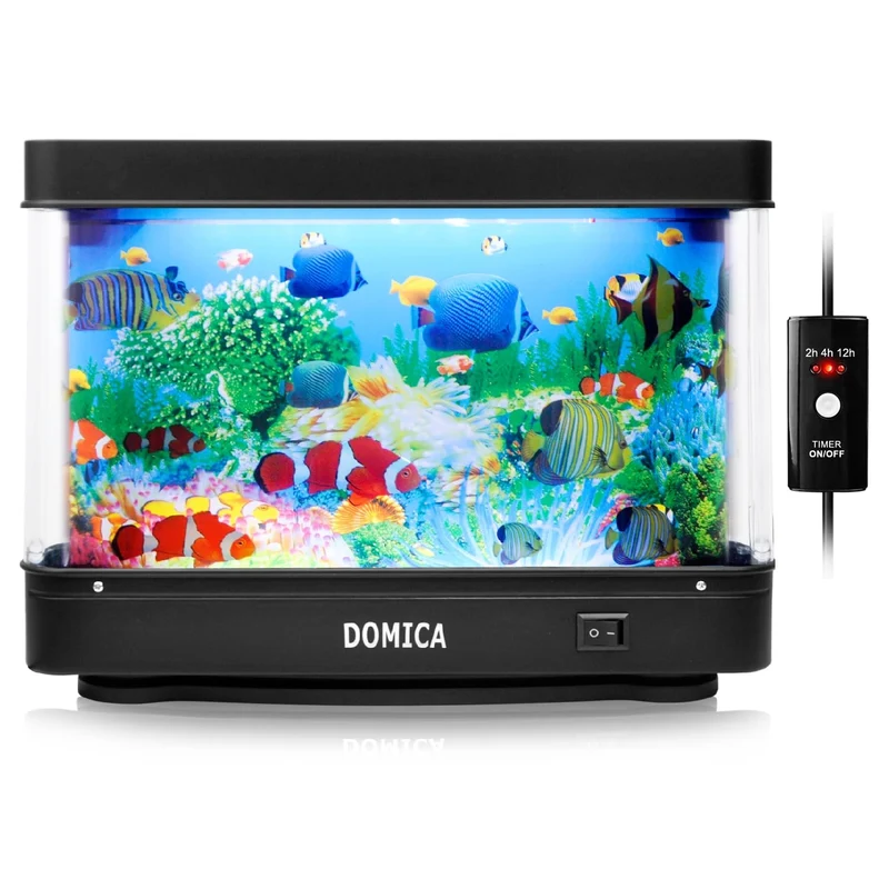DOMICA Aquarium artificiel lumineux avec poissons en mouvement — Minuterie 2/4/12 h | Déco LED