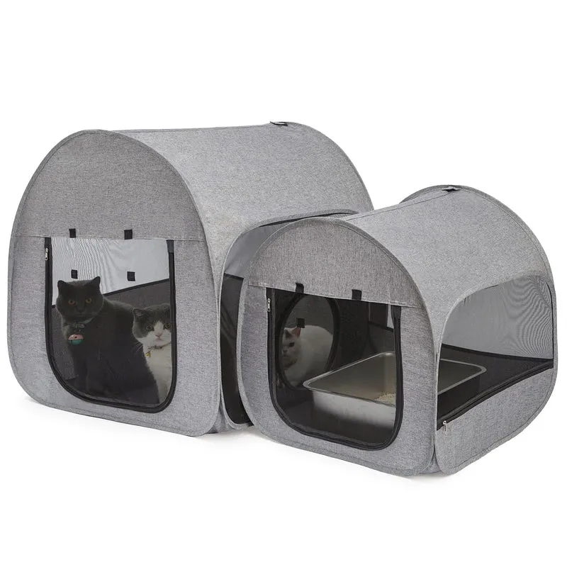 LUCKITTY Playpen Portable pour Chats – Enclos pliable Gris Foncé, Usage Intérieur et Extérieur