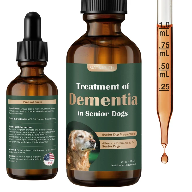 WOMRICH – Supplément cérébral pour chiens seniors, champignons pour le système nerveux, 59 ml