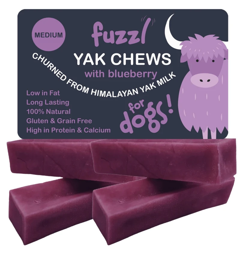 Fuzzl Yak Chews Myrtille — Friandises naturelles au lait de yak, 4-pack