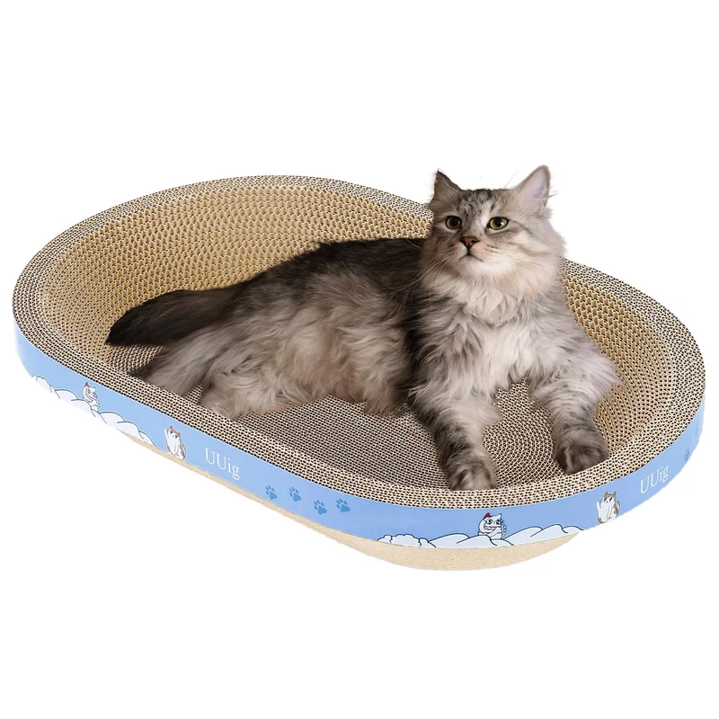 UUig Grattoir pour Chat – Grand Grattoir en Carton Oval avec Herbe à Chat, 23,6 × 14,9 po