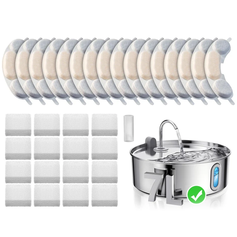 Smartoo Pack officiel 16 filtres et 16 éponges + porte-pompe pour fontaine chien 7L en acier inoxydable