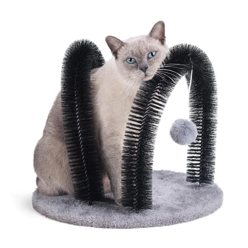 Ankuliy Arche de Toilettage Auto pour Chat – Brosse Double et Base Lourde en Peluche